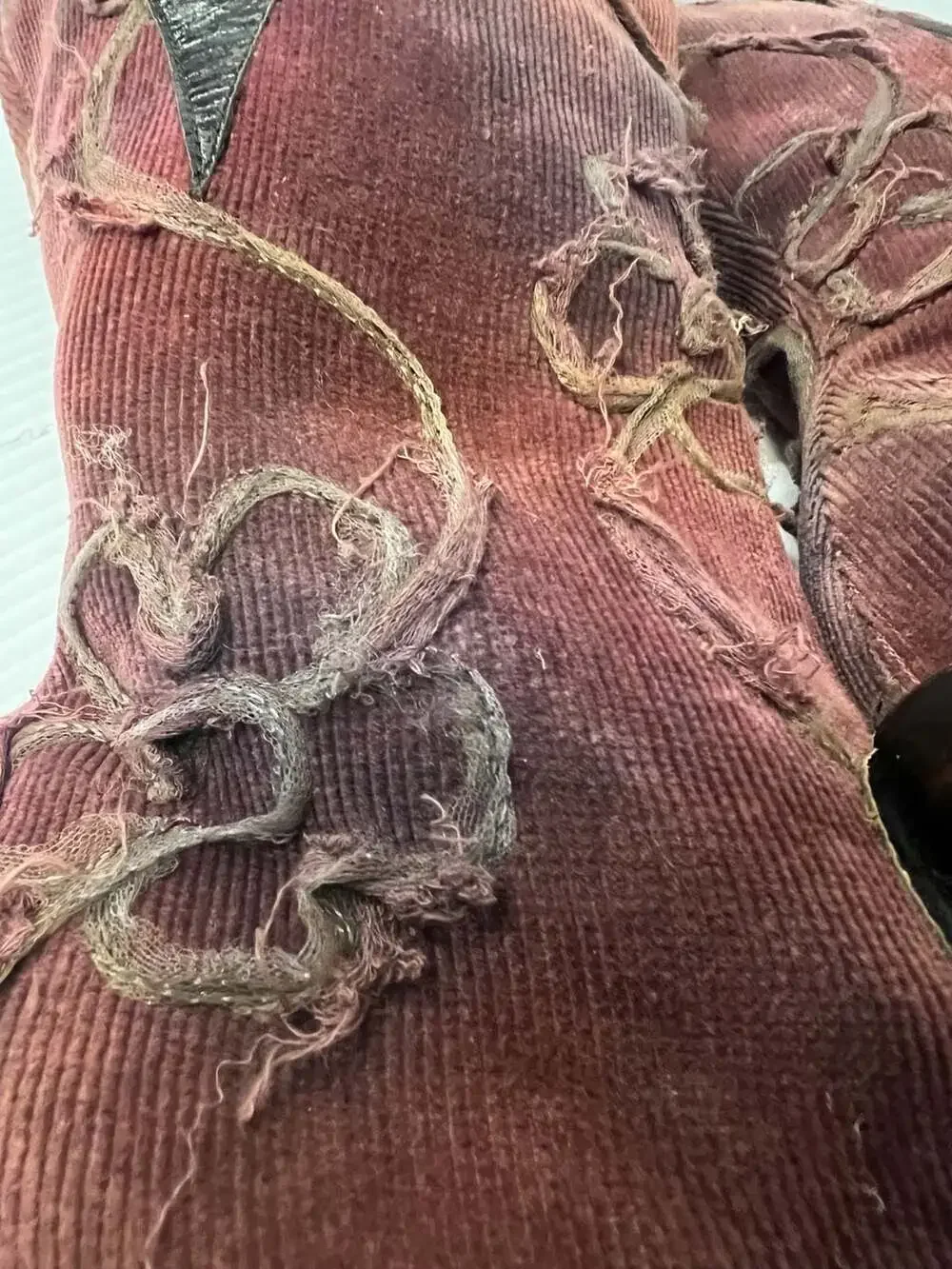 Vintage Italian Artisan Distressed Corduroy and Leather Pointed Toe Boots - Picture 5 of 7